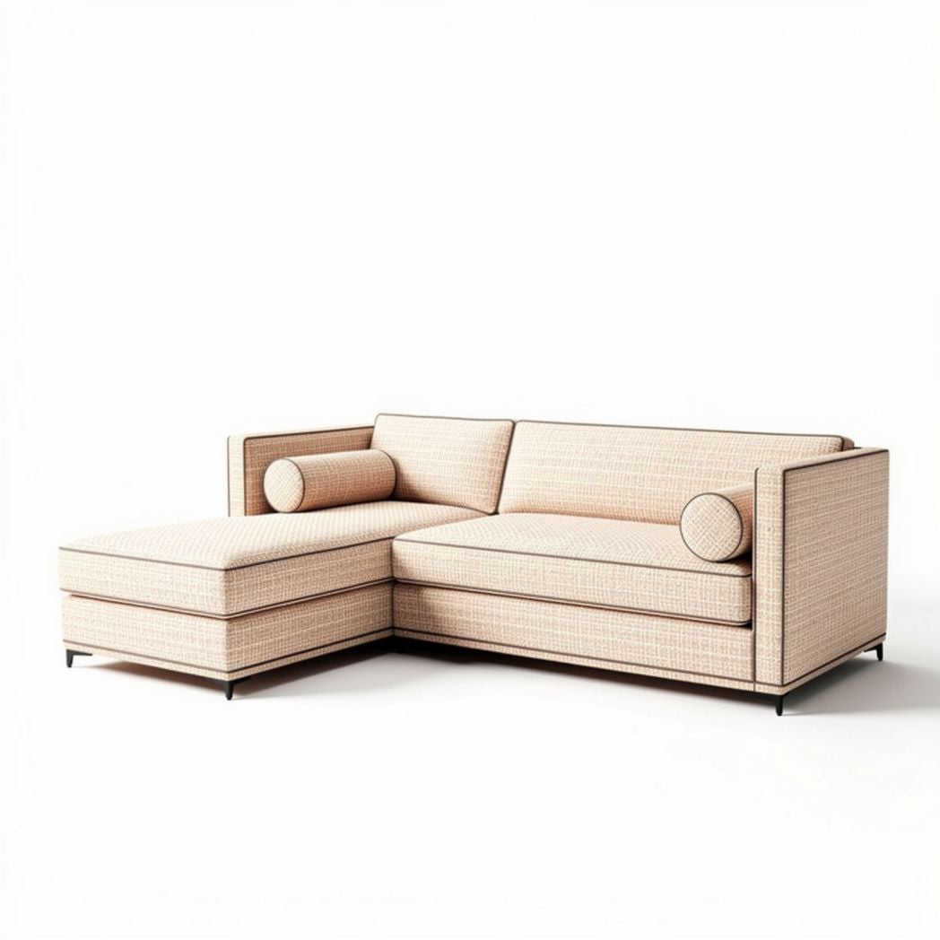 L-shaped sectional sofa in beige fabric with removable cushions 200 x 90 x 85cm