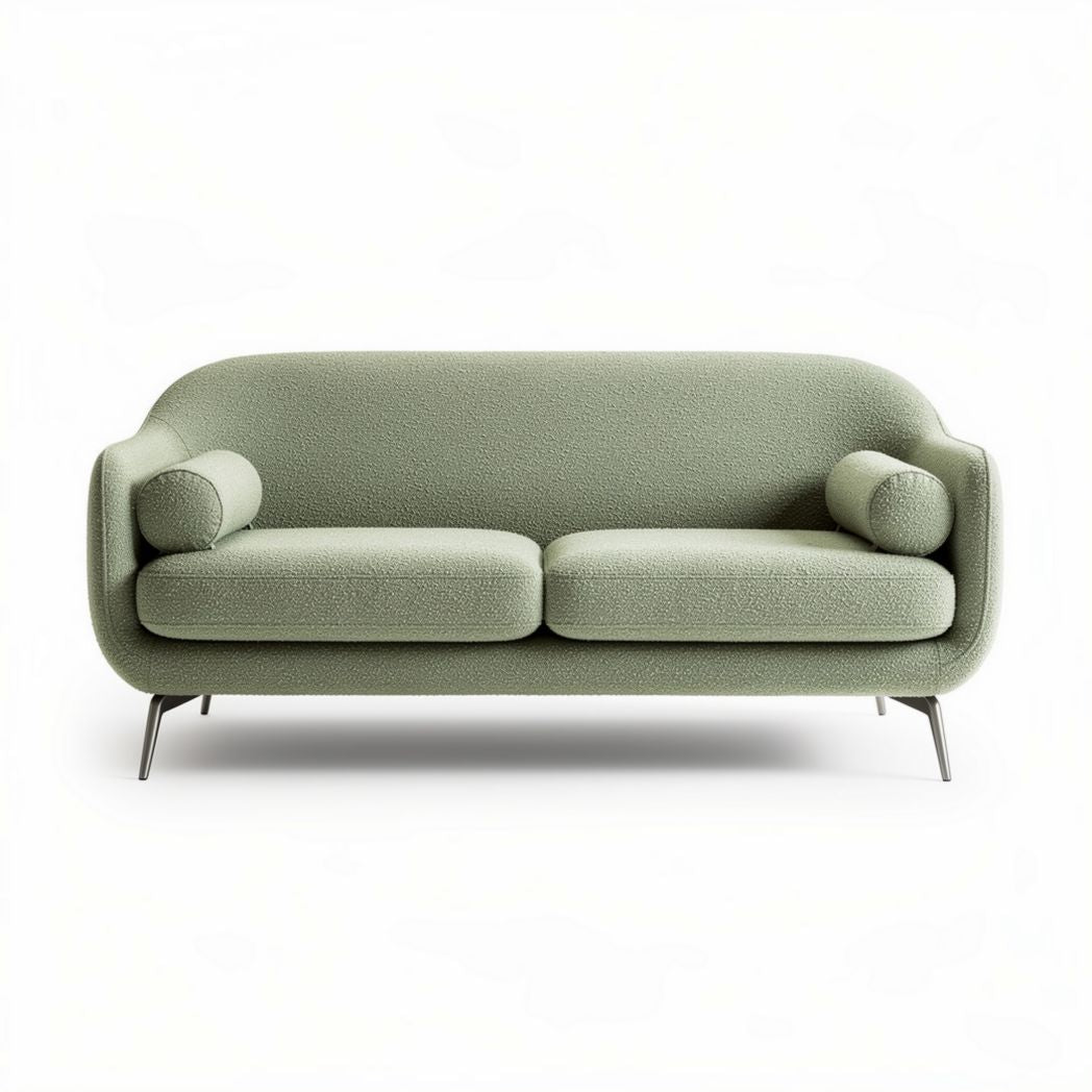 Sofa with rounded arms in green fabric 180 x 80 x 75cm for living room use