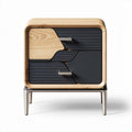 Wooden nightstand with two-tone drawer design and metal legs 50 x 40 x 45cm