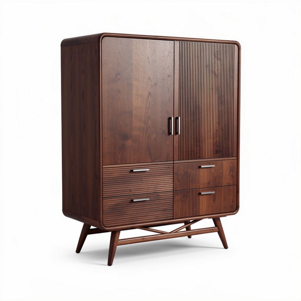 Wooden storage cabinet with two doors and four drawers 90 x 50 x 120cm