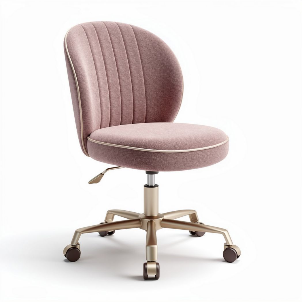Swivel office chair with pink fabric upholstery and gold base 50 x 50 x 90cm
