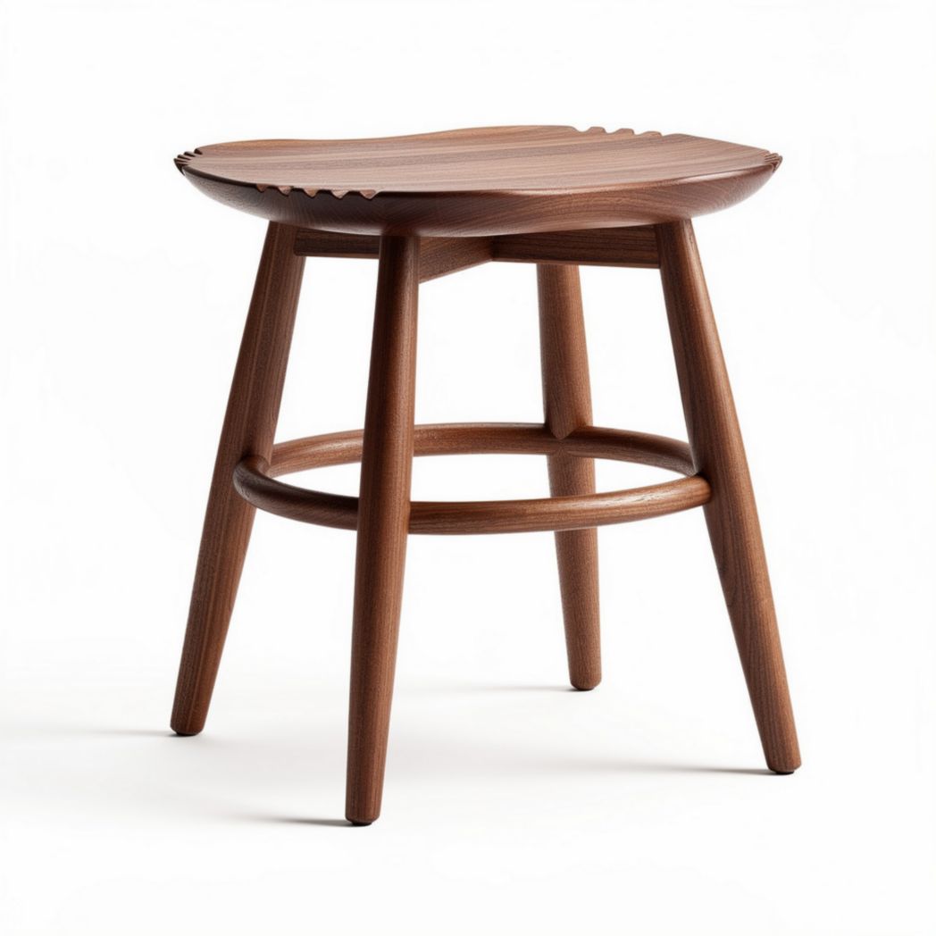 Wooden stool with curved seat design for indoor use 35 x 35 x 45cm