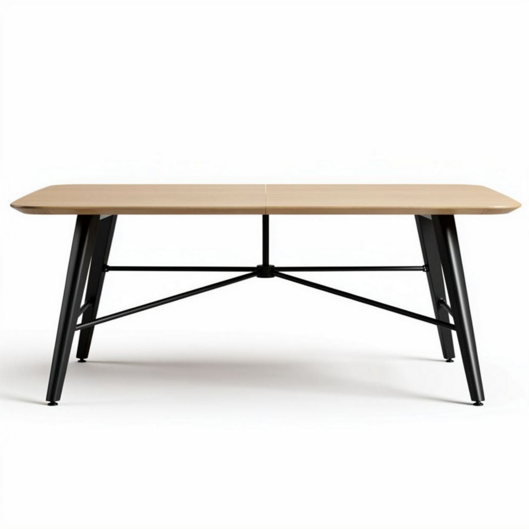 Dining table with wooden top and black metal base 180 x 90 x 75cm