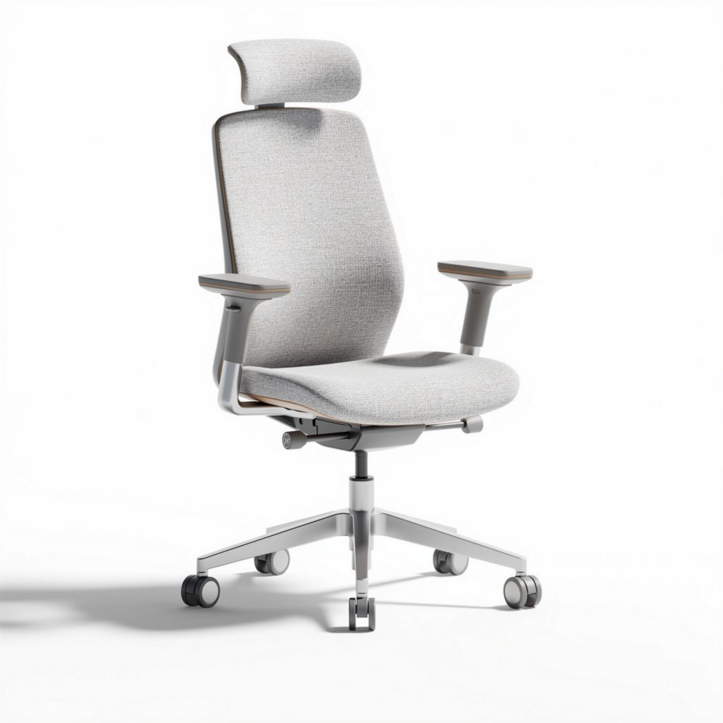 Ergonomic office chair with adjustable headrest and armrests gray fabric 60 x 60 x 120cm