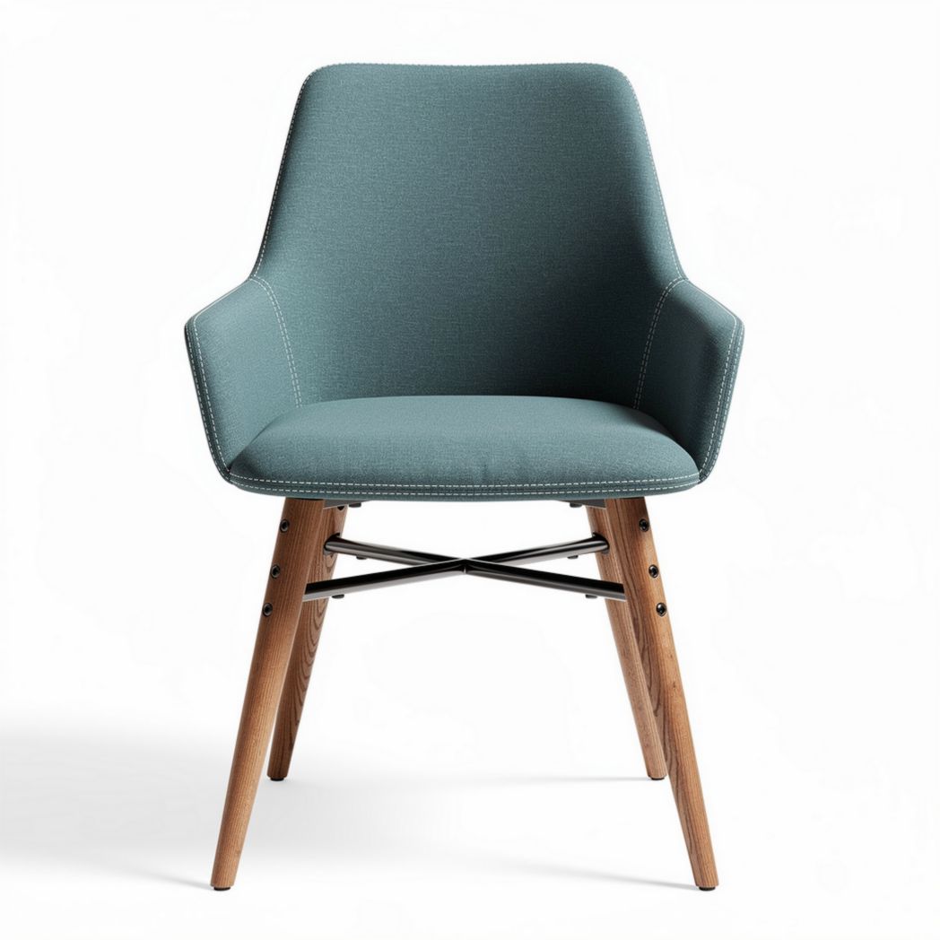 Modern upholstered armchair in teal fabric with wooden legs 55 x 60 x 80cm