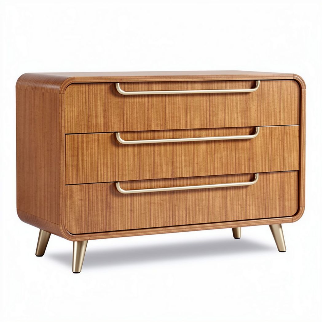 Natural wood dresser with three drawers and metal handles 90 x 45 x 75cm