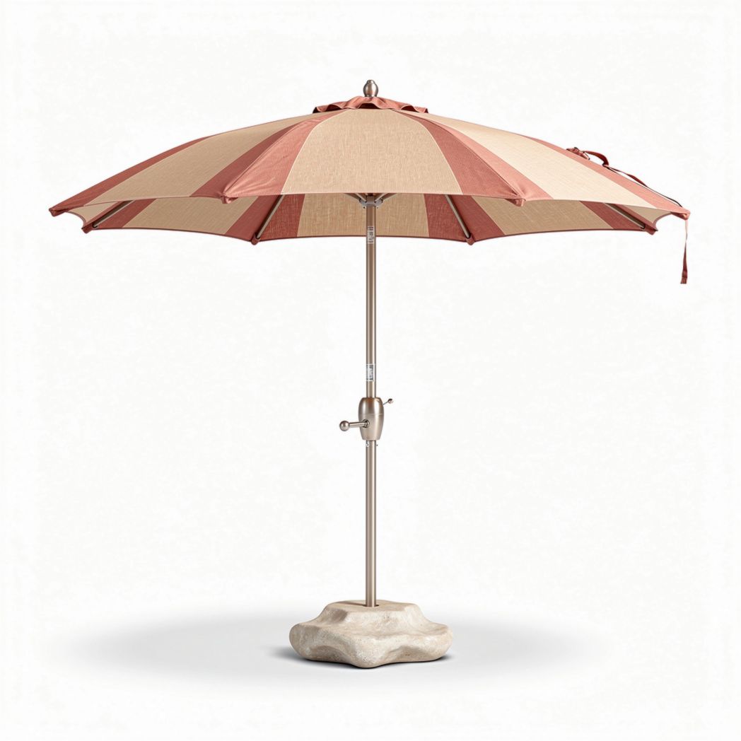 Outdoor patio umbrella with beige and red striped canopy 250 x 250 x 250cm