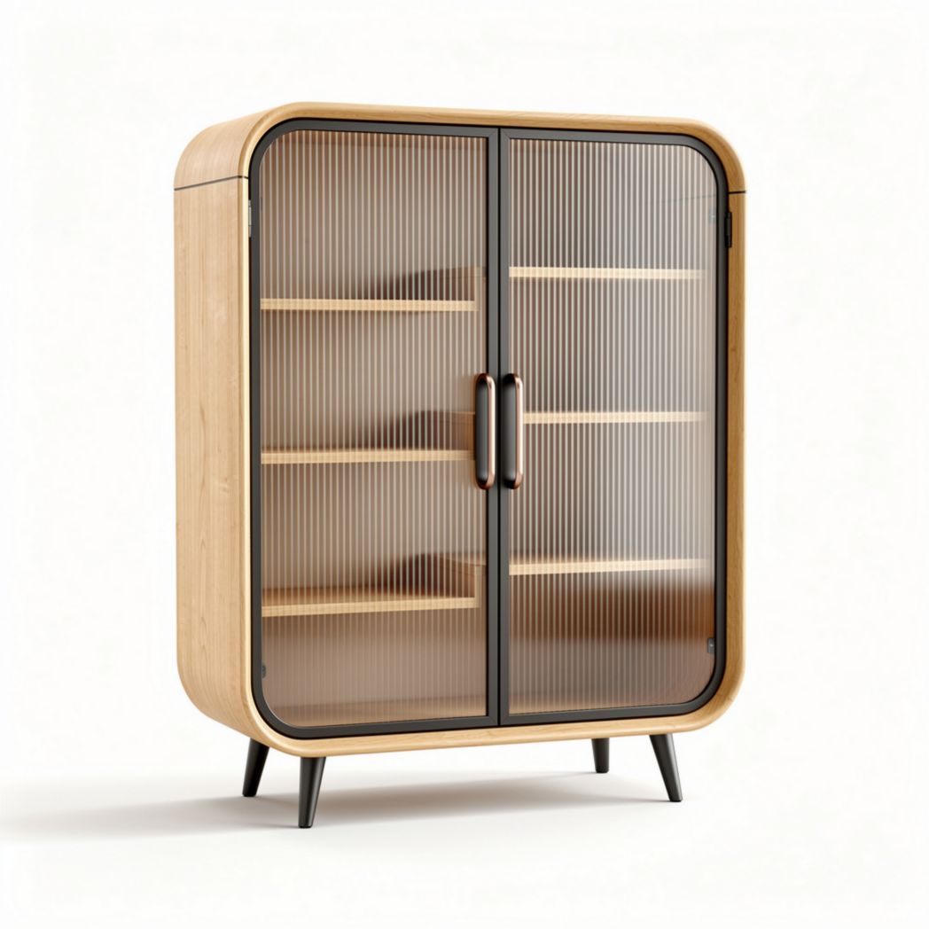 Wooden storage cabinet with glass doors and adjustable shelves 80 x 40 x 120cm