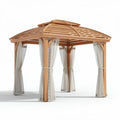 Wooden outdoor gazebo with canopy and sheer curtains 300 x 300 x 250cm