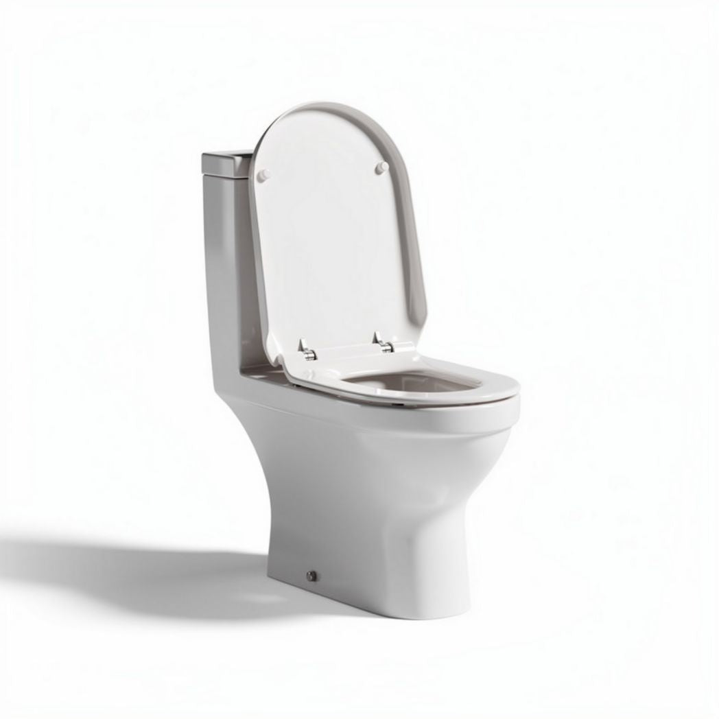 Elongated one-piece toilet white ceramic with seat 70 x 40 x 40cm