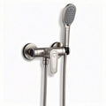 Wall-mounted showerhead with flexible hose in brushed nickel finish 20 x 10 x 8cm